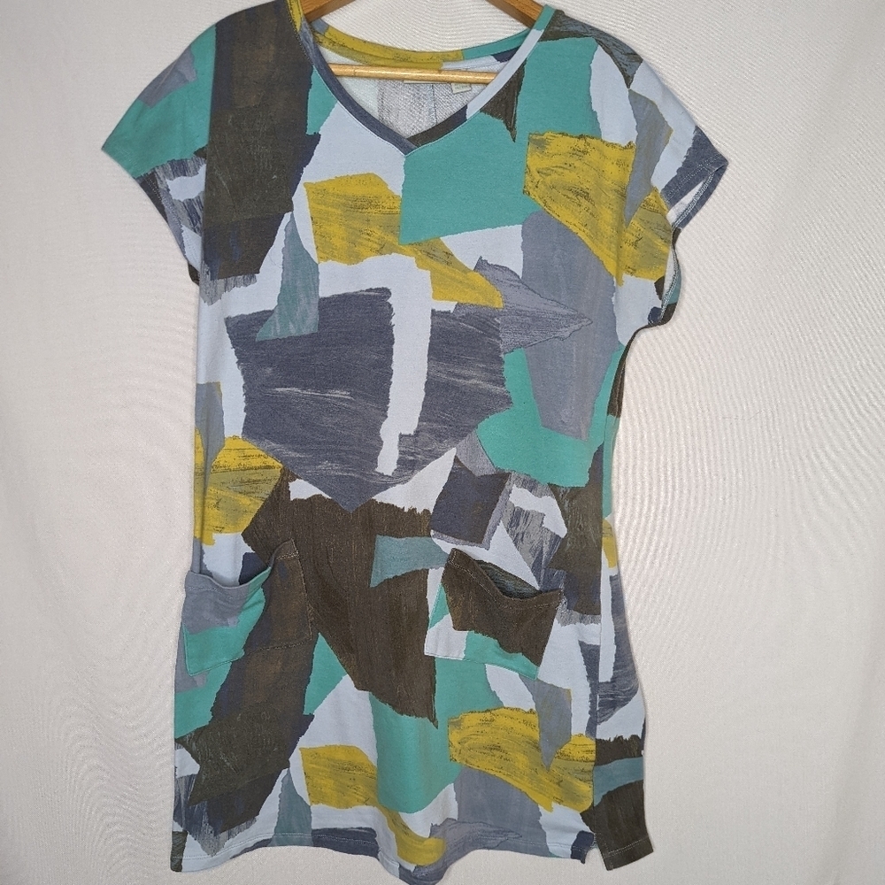 Logo Lounge Colorful Geometric Tunic Dress with Pockets Size Small